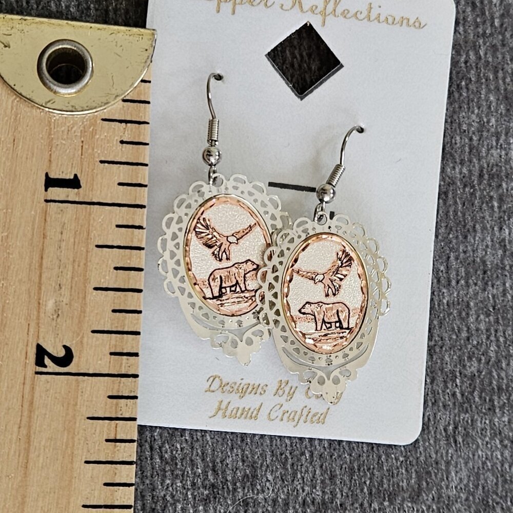 Copper Reflections Earrings Bear Eagle Copper Brass Hand Crafted First Nations - Picture 9 of 10